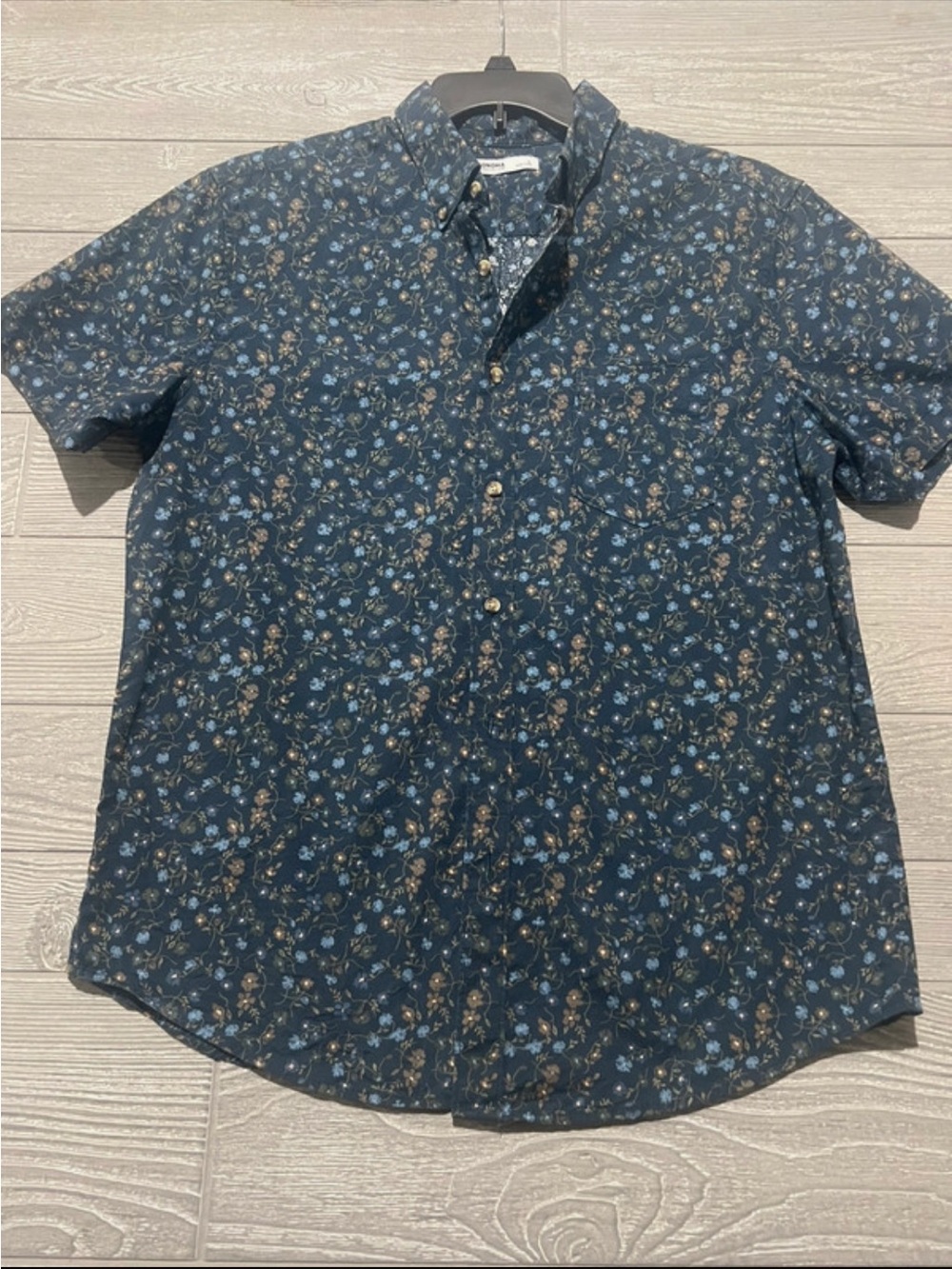 Sonoma Men's Navy Floral Short-Sleeve Button-Up Shirt large